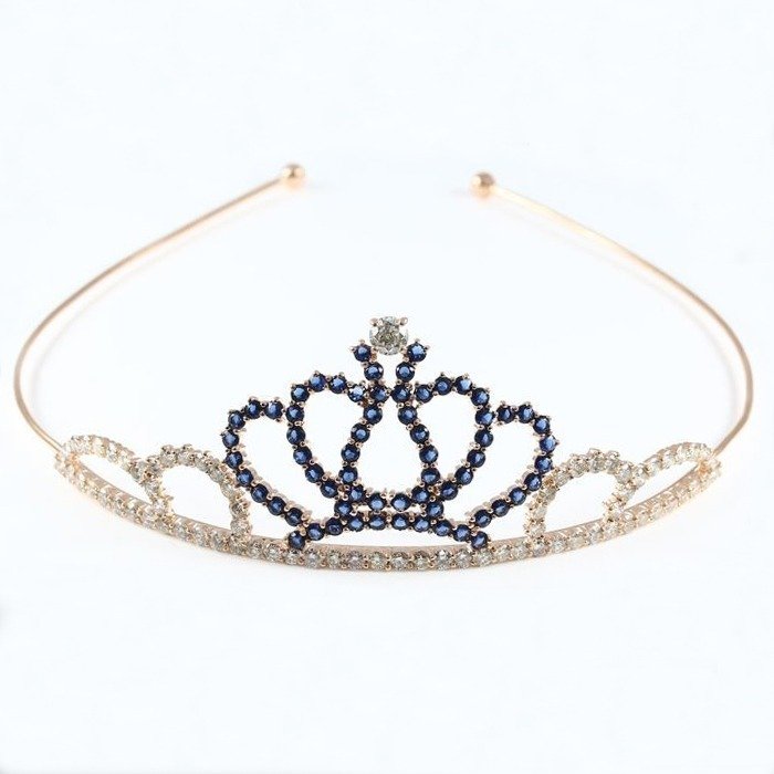 Krone - 14 karat Rosaguld -  16.66ct. tw. Diamant (Natur) - Safir - 14 K rosa guld tiara