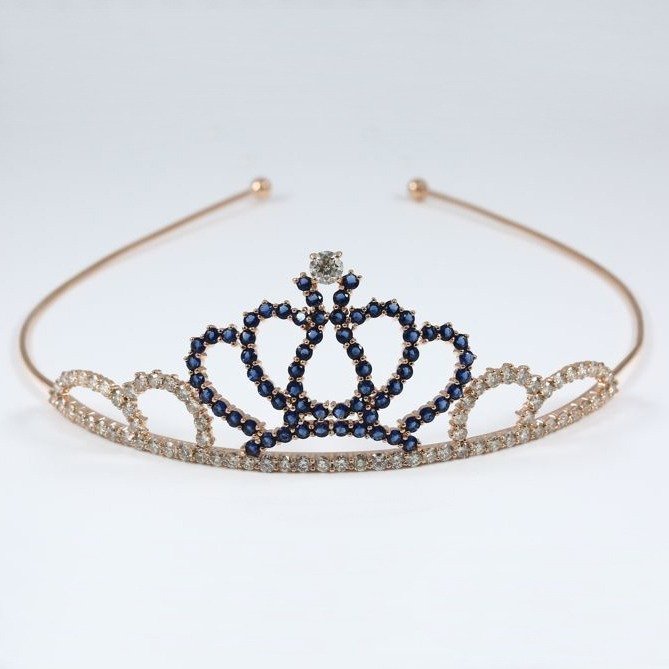 Krone - 14 karat Rosaguld -  16.66ct. tw. Diamant (Natur) - Safir - 14 K rosa guld tiara