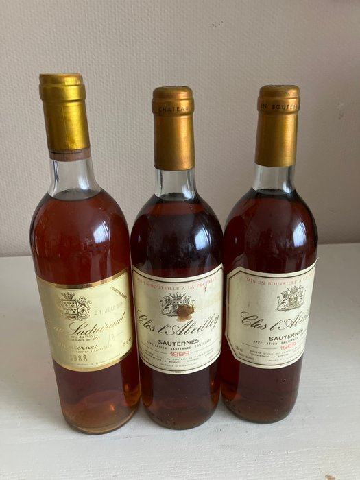 1989 x2 Clos l' Abeilley  1988 Château Suduiraut - Bordeaux, Sauternes - 3 Flasker (0,75 L)