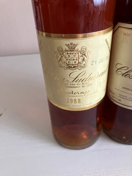 1989 x2 Clos l' Abeilley  1988 Château Suduiraut - Bordeaux, Sauternes - 3 Flasker (0,75 L)