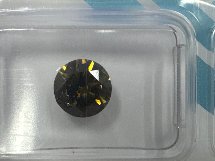 Ingen mindstepris - 1 pcs Diamant  (Naturfarvet)  - 1.43 ct - Rund - Fancy dark Brunlig, Grønlig, Gul - I1 - International Gemological Institute (IGI)