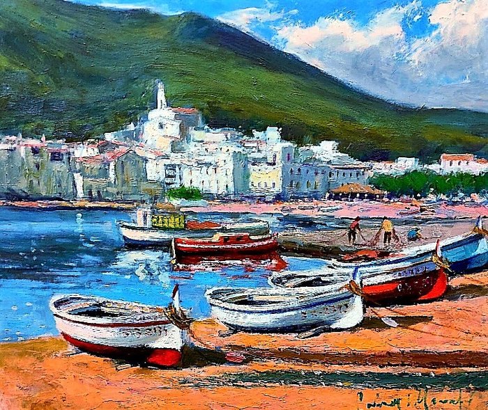 Francesc Carbonell Massabe  1928 - Cadaqués bahía con barcas