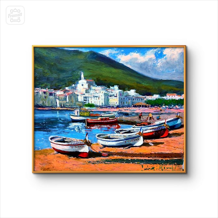 Francesc Carbonell Massabe  1928 - Cadaqués bahía con barcas