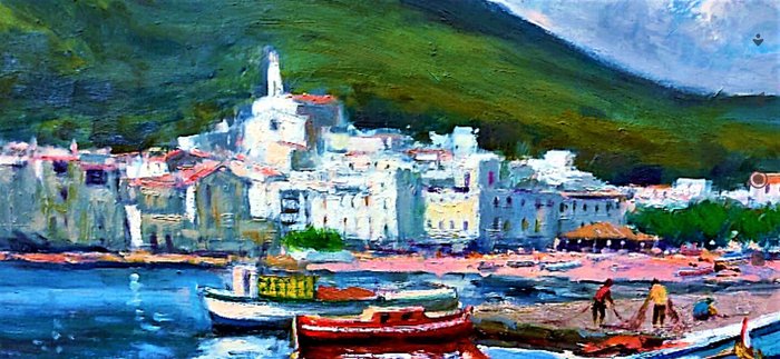 Francesc Carbonell Massabe  1928 - Cadaqués bahía con barcas