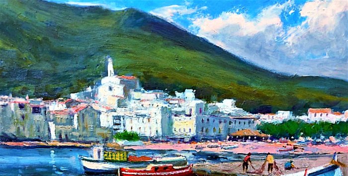 Francesc Carbonell Massabe  1928 - Cadaqués bahía con barcas