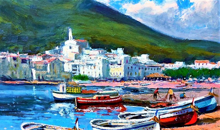 Francesc Carbonell Massabe  1928 - Cadaqués bahía con barcas