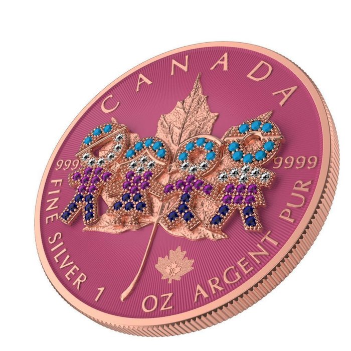 Canada 5 Dollars 2021 Maple Leaf - Big Family Pink 1 Oz (999)  (Ingen mindstepris)