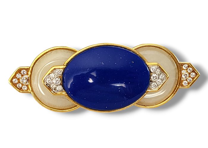 Broche - 18 kraat Gulguld, 18 karat guld Lapis Lazuli  1,44 karat diamantbroche 39,4 gram lav reserve