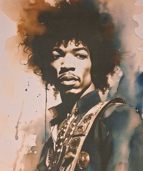 Jimi Hendrix by Emma Wildfang - Watercolor Edition - Fine Art High-Quality Giclée - Begrænset oplag - 2024