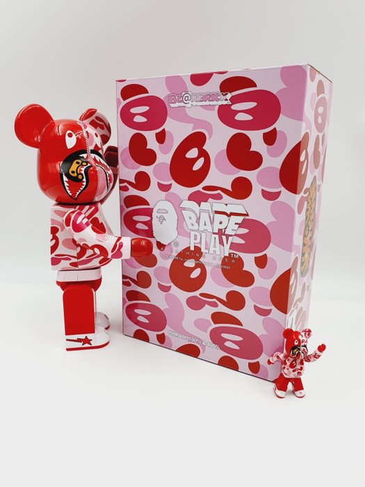 Bape x Medicom Toy Be@rbrick - Be@rbrick Bape Camo  Shark  Pink 400% 100% Bearbrick 2024