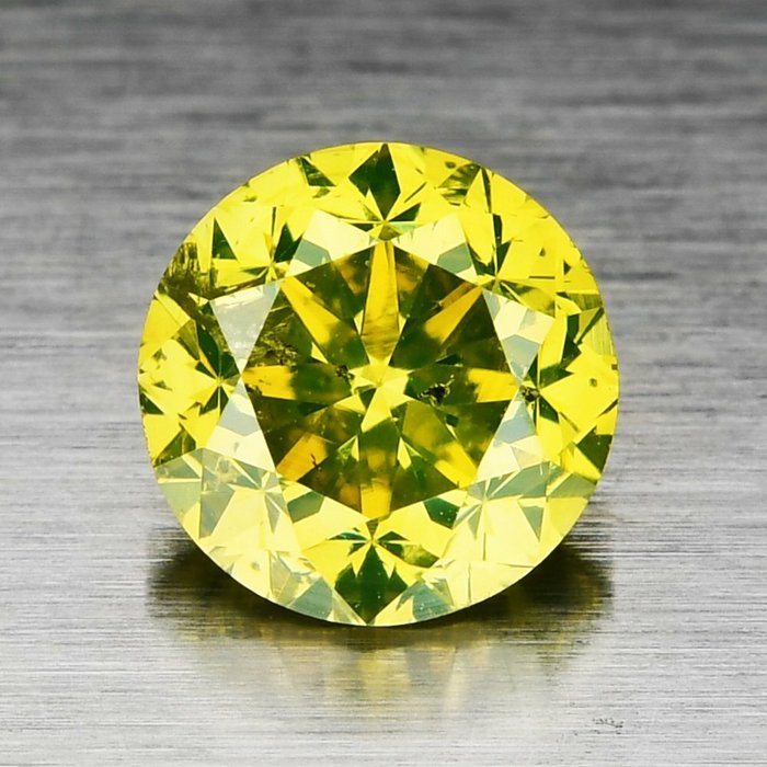 Diamant - 1.01 ct - Rund - Fancy Vivid Green-Yellow - I1