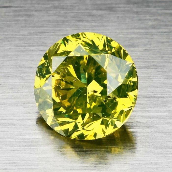 Diamant - 1.01 ct - Rund - Fancy Vivid Green-Yellow - I1