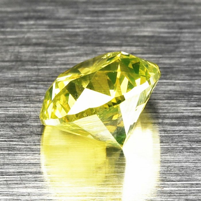 Diamant - 1.01 ct - Rund - Fancy Vivid Green-Yellow - I1