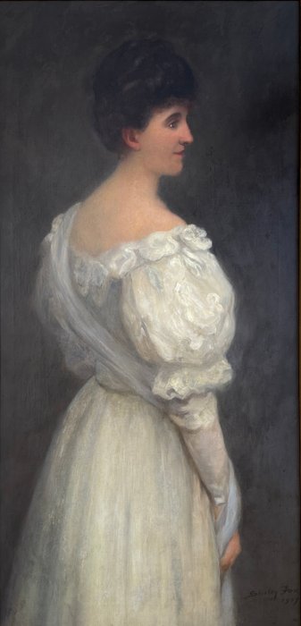 John Shirley-Fox R.B.A. (1860-1939) (A student of Bouguereau) - A very large 3/4 length portrait of an elegant Edwardian society lady