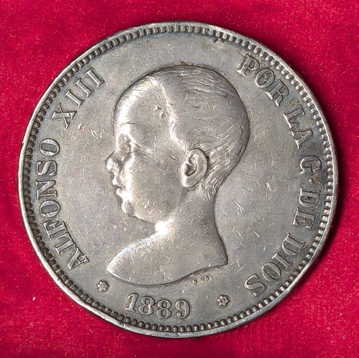 Spanien. Alfonso XIII (1886-1931). 5 Pesetas 1889 MPM  (Ingen mindstepris)