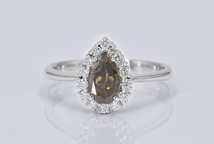 Ingen mindstepris - Ring - 18 kraat Hvidguld -  1.12ct. tw. Gul Diamant (Naturfarvet) - Diamant - 0,92 ct central diamant