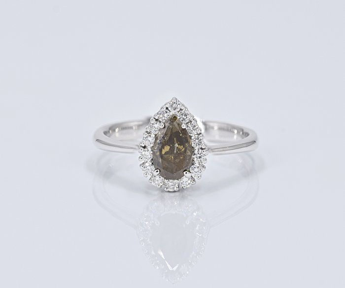 Ingen mindstepris - Ring - 18 kraat Hvidguld -  1.12ct. tw. Gul Diamant (Naturfarvet) - Diamant - 0,92 ct central diamant