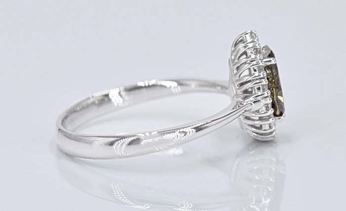 Ingen mindstepris - Ring - 18 kraat Hvidguld -  1.12ct. tw. Gul Diamant (Naturfarvet) - Diamant - 0,92 ct central diamant