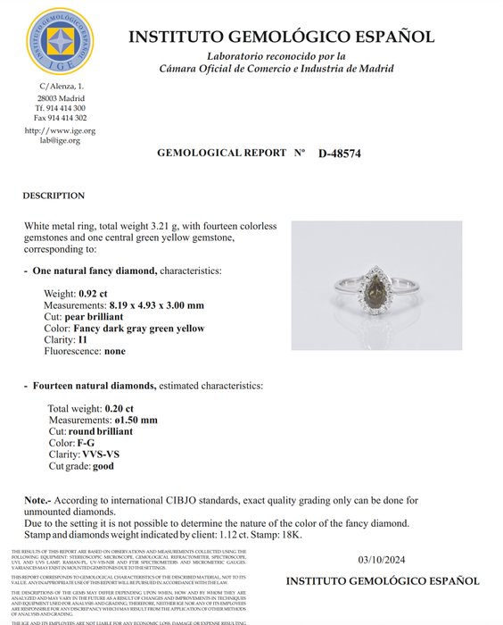 Ingen mindstepris - Ring - 18 kraat Hvidguld -  1.12ct. tw. Gul Diamant (Naturfarvet) - Diamant - 0,92 ct central diamant