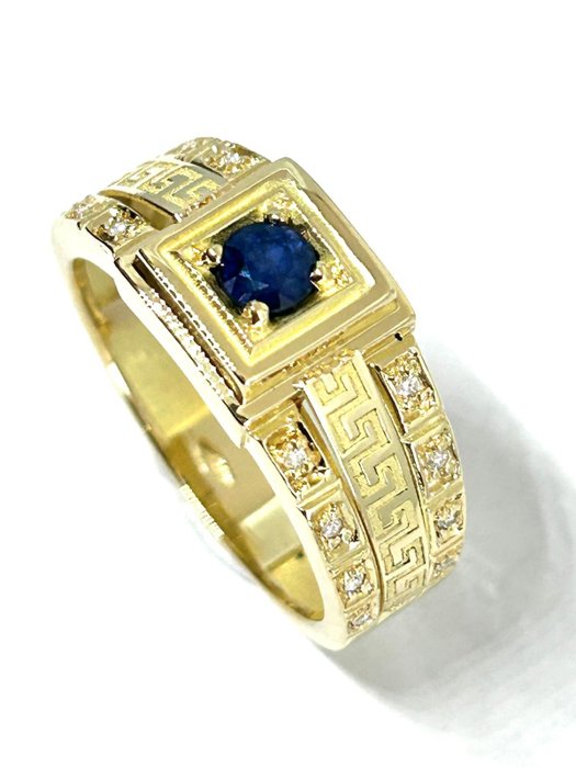 Ring - 18 kraat Gulguld -  046ct tw Safir - Diamant