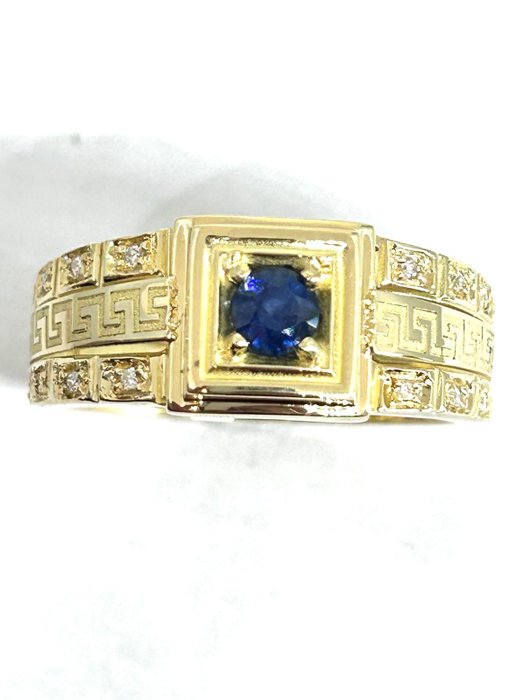 Ring - 18 kraat Gulguld -  046ct tw Safir - Diamant