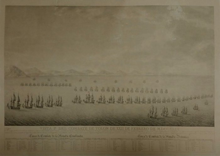 Vistas del combate de Tolón (22 de febrero de 1744) Colección completa de los seis grabados Juan - 1796