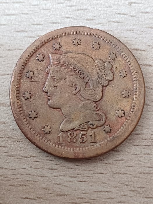 Förenta staterna. 1 Cent 1851 Braided Hair  (Ingen mindstepris)