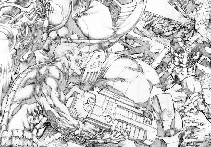 Jose Luis - 1 Original drawing - X-Men - Cable et Cyclops vs Apocalypse - 2015