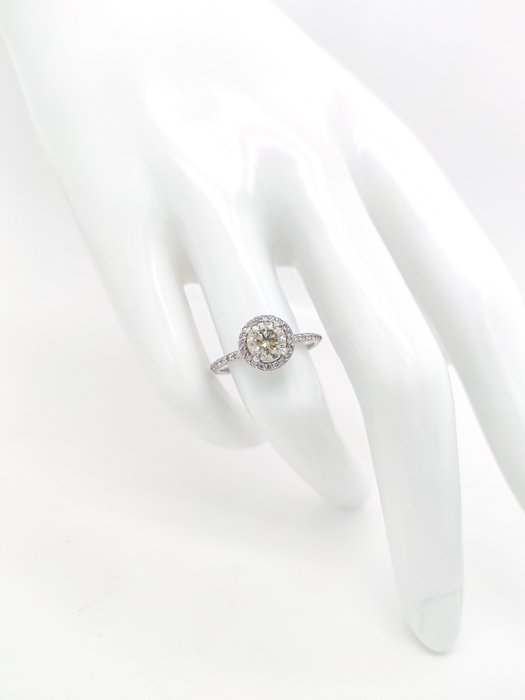 Ring - 14 karat Hvidguld -  1.12ct. tw. Gul Diamant (Naturfarvet) - Diamant