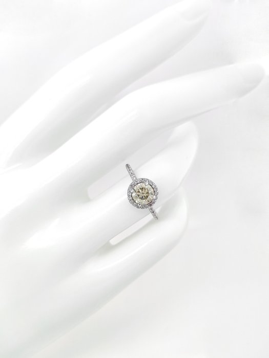 Ring - 14 karat Hvidguld -  1.12ct. tw. Gul Diamant (Naturfarvet) - Diamant