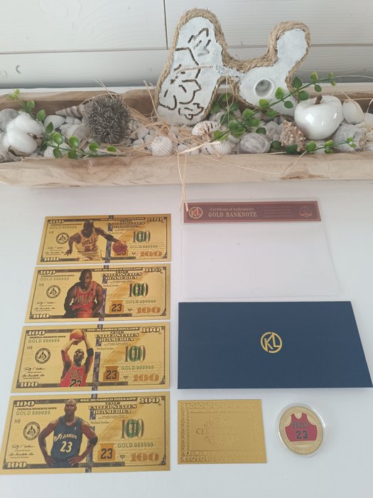 2008 Gold Banknotes Michael Jordan Banknote Cards (4/4) +(1/1) - 1 Complete Set - Good (GD)