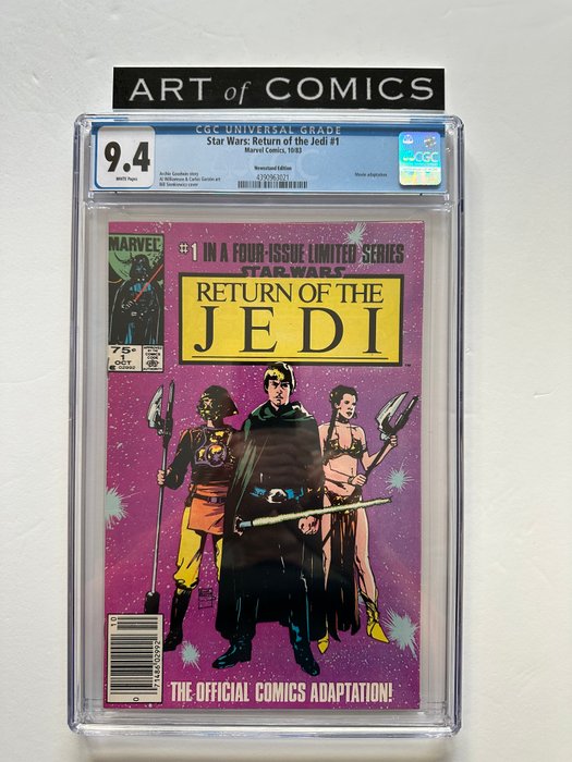 Star Wars Return Of The Jedi #1 - Part 1 Of The Movie Adaption - Very Rare Newsstand Edition - CGC Graded 9.4!!! - Very High Grade! - White Pages!! - 1 Graded comic - Første udgave - 1983