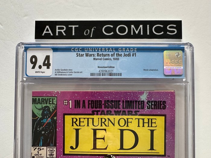 Star Wars Return Of The Jedi #1 - Part 1 Of The Movie Adaption - Very Rare Newsstand Edition - CGC Graded 9.4!!! - Very High Grade! - White Pages!! - 1 Graded comic - Første udgave - 1983