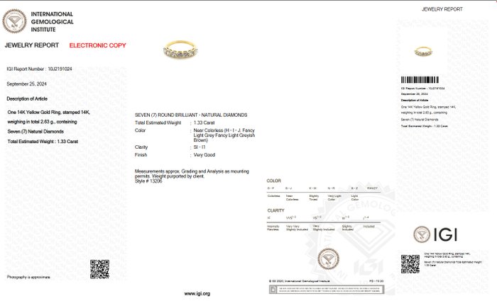 Ingen mindstepris - Ring - 14 karat Gulguld -  1.33ct. tw. Blandede farver Diamant (Naturfarvet) - IGI