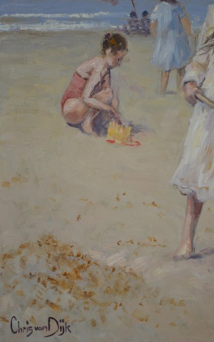 Chris van Dijk  (1952) Impressionist - " Girl with a spade "