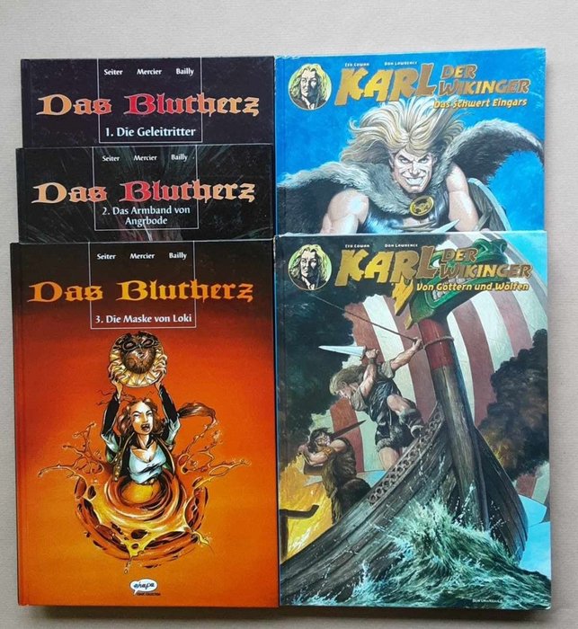 Fantasy: "Das Blutherz" 1 bis 3 (komplette Reihe), "Karl der Wikinger" 1 bis 2 (originalverpackt) - "Die Geleitritter", "Das Armband von Angrbode", "Die Maske von Loki", "Das Schwert Eingars", "Von - 5 Album