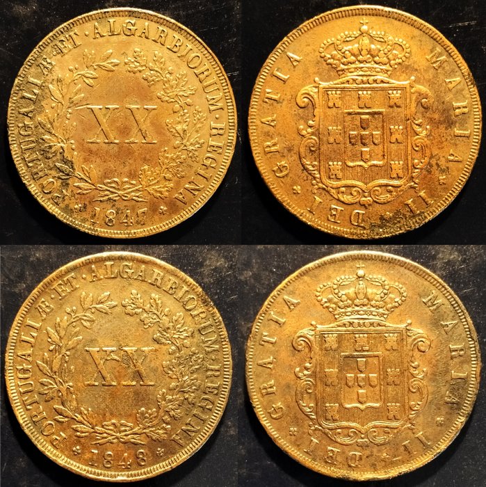 Portugal D Maria II (1834-1853) XX Réis - 1847 + 1848 - Cobre (2 moedas)  (Ingen mindstepris)