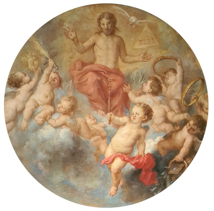 Heinrich Faust (1843-1891), Attributed to - Christ in Glory Surrounded by Cherubs