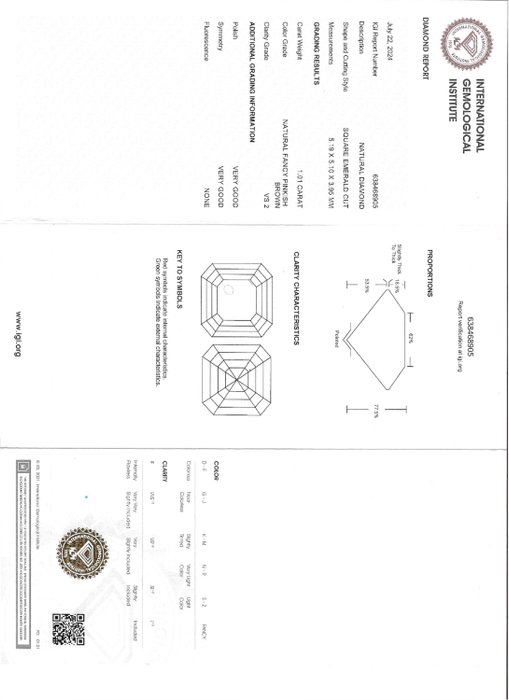 1 pcs Diamant  (Naturfarvet)  - 101 ct - VS2 - International Gemological Institute (IGI)