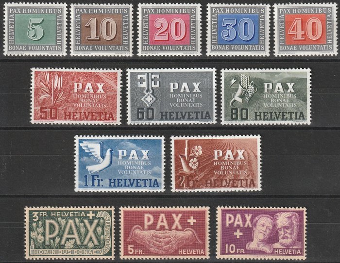 Schweiz 1945 - Komplet PAX-serie - SBK 262-274