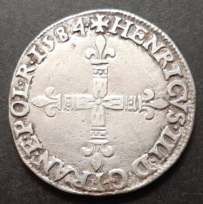 Frankrig Henri III (1574-1589) 1/4 Ecu de face 1584-L Bayonne