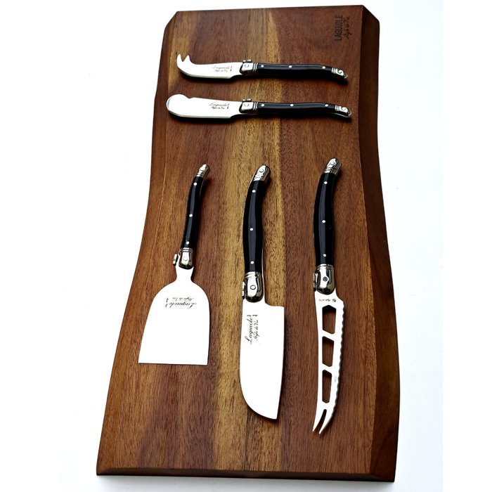 Laguiole - 5x Cheese knives - Wood Serving Board - Acacia Wood - Black - style de - Bordknive sæt (6) - Akacie træ