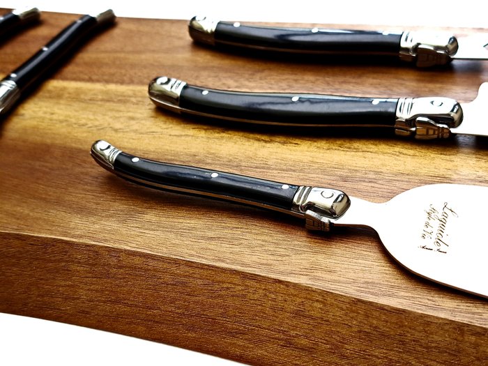 Laguiole - 5x Cheese knives - Wood Serving Board - Acacia Wood - Black - style de - Bordknive sæt (6) - Akacie træ