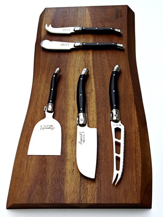 Laguiole - 5x Cheese knives - Wood Serving Board - Acacia Wood - Black - style de - Bordknive sæt (6) - Akacie træ