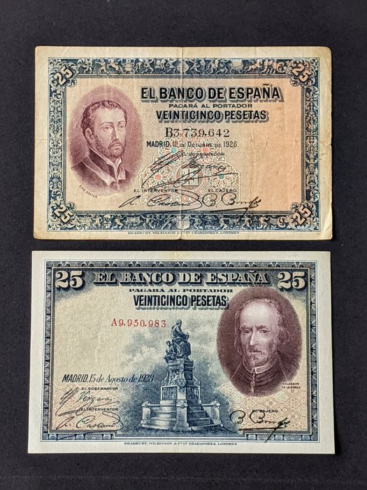 Spanien. - 6 x 25 pesetas - various dates - EDIFIL: 325a - 353 - 358 - 436a - 450a - 467a  (Ingen mindstepris)