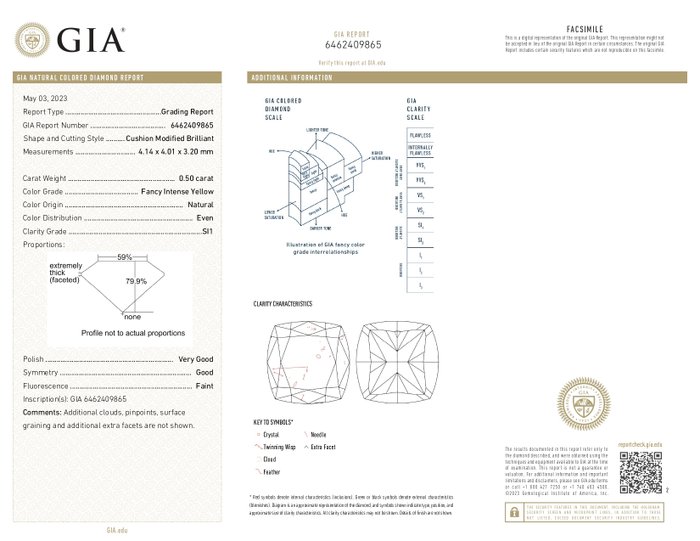 1 pcs Diamant  (Naturfarvet)  - 0.50 ct - Pude - SI1 - Gemological Institute of America (GIA)