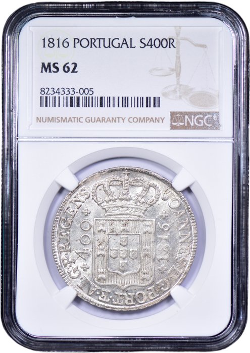 Portugal. D. João Príncipe Regente (1799-1816). Cruzado Novo (480 Reis) 1816 - NGC - MS 62