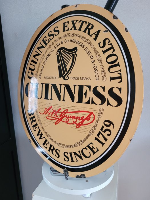 Zeldzame Guinness Emaille Reclamebord Met Engelstalige Tekst Boos  Hahn 1980 - Reklameplakat - Emalje