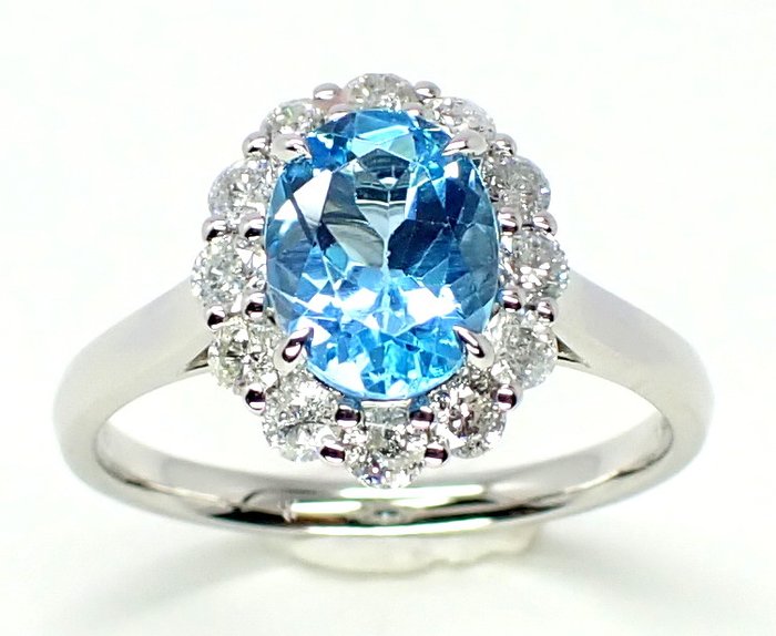 Ring - 14 karat Hvidguld -  2.00ct. tw. Topas - Diamant