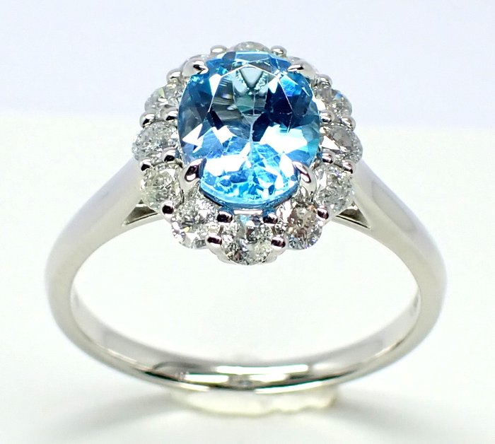 Ring - 14 karat Hvidguld -  2.00ct. tw. Topas - Diamant